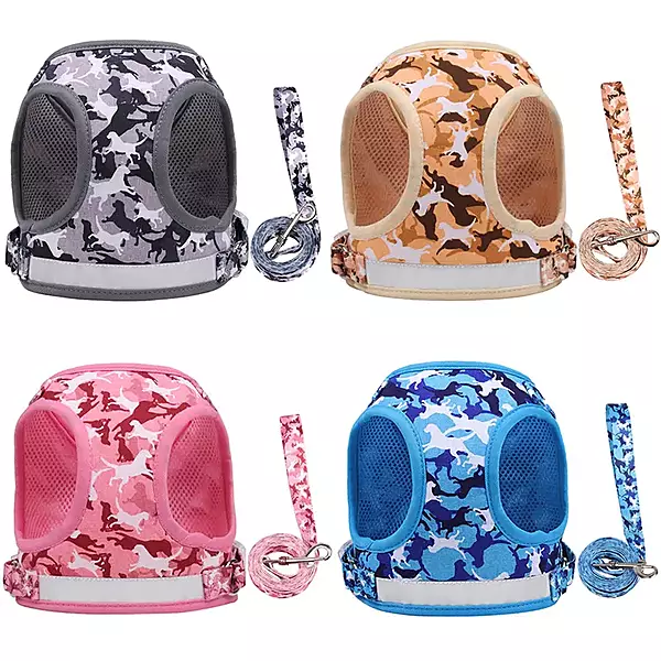Reflective Camouflage Dog Harness & Leash Set – Breathable No-Pull Vest