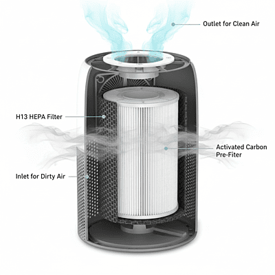 Honeywell Air Touch V1 Smart Home Air Cleaner | Traps Pollen, Smoke & Allergens | 3-Stage HEPA Filtration