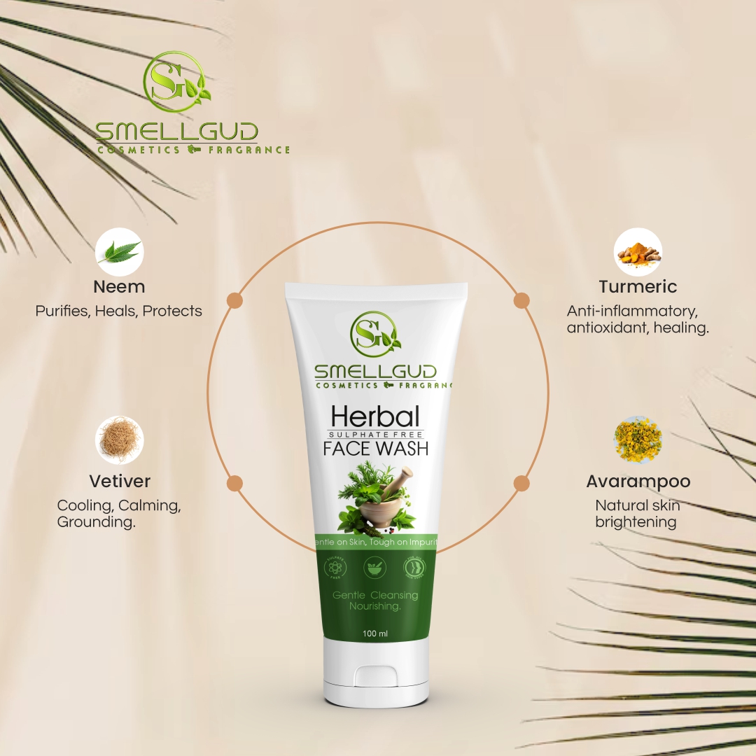 Smellgud Cosmetics 100% Pure Herbal Ayurvedic facewash Natural Neem & Tulsi Herbal Face Wash 100 ml