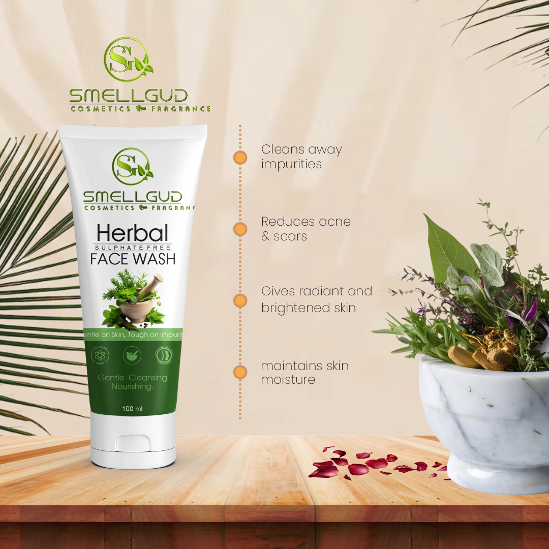 Smellgud Cosmetics 100% Pure Herbal Ayurvedic facewash Natural Neem & Tulsi Herbal Face Wash 100 ml