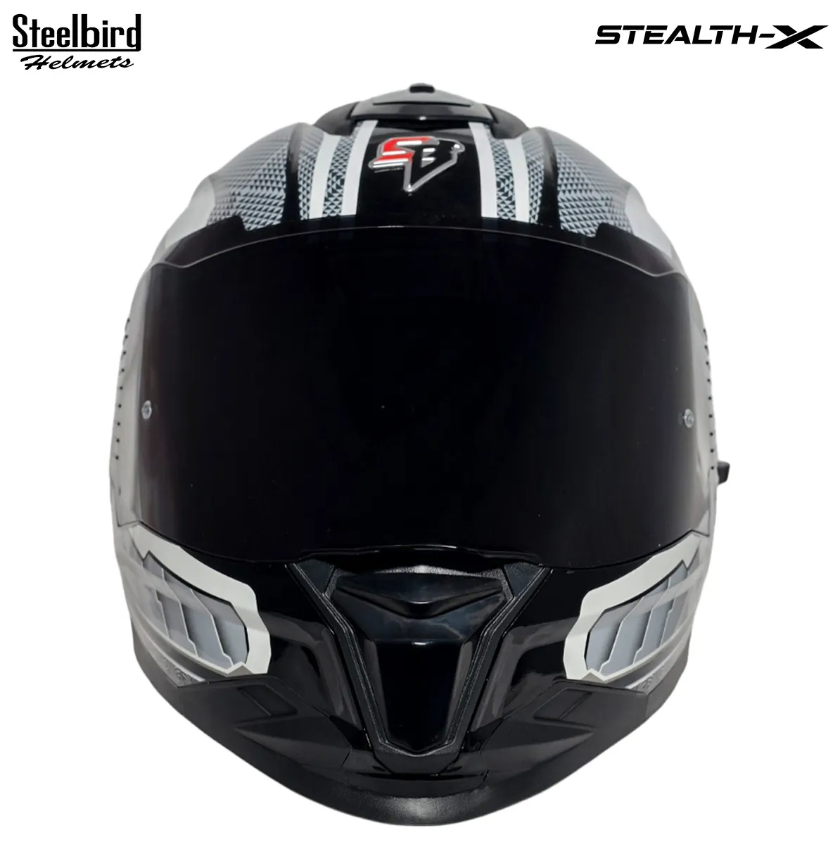 STEELBIRD SBH-57 ISS FIGHTER PYTHON GLOSSY BLACK/GREY C/V 580 MM WITH EXTRA SMOKE VISOR