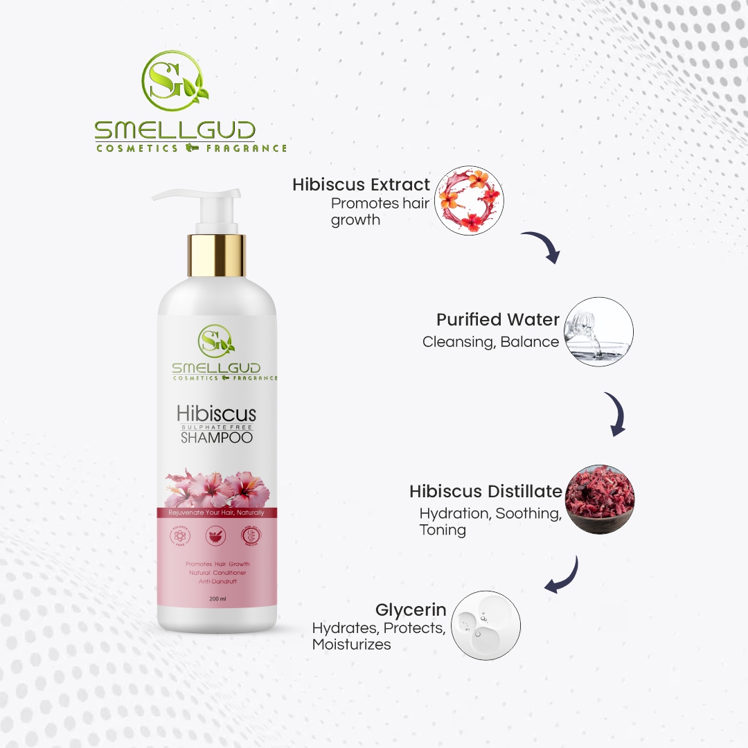 Smellgud Cosmetics Hibiscus Damage Repair Shampoo With Hibiscus & Curry Leaves for Strong & Nourished Hair - 200ml | For Dry & Frizzy Hair | For Smoother, Shinier Hair | Suitable For All Hair Types