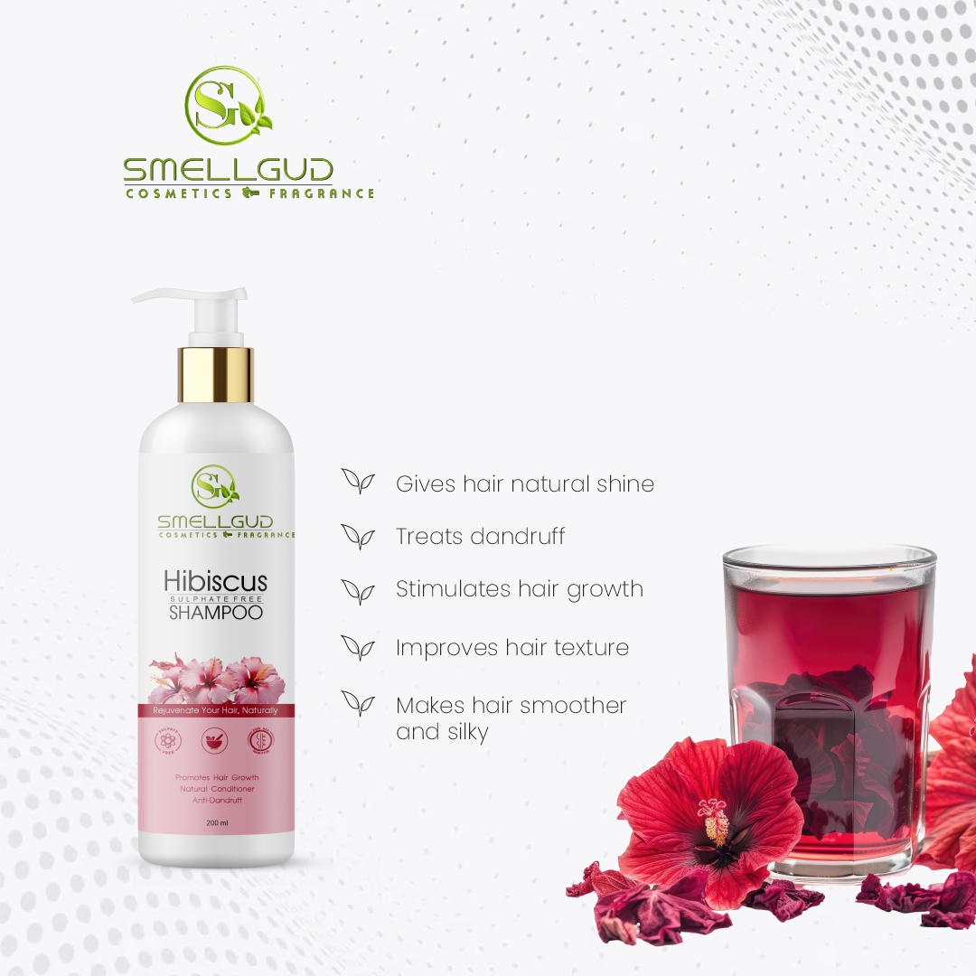 Smellgud Cosmetics Hibiscus Damage Repair Shampoo With Hibiscus & Curry Leaves for Strong & Nourished Hair - 200ml | For Dry & Frizzy Hair | For Smoother, Shinier Hair | Suitable For All Hair Types