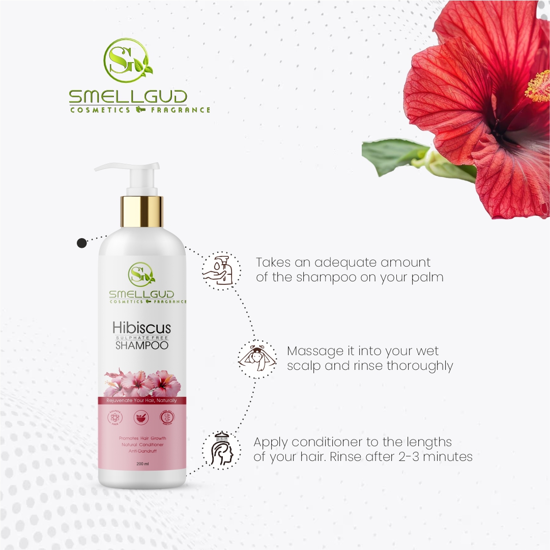 Smellgud Cosmetics Hibiscus Damage Repair Shampoo With Hibiscus & Curry Leaves for Strong & Nourished Hair - 200ml | For Dry & Frizzy Hair | For Smoother, Shinier Hair | Suitable For All Hair Types