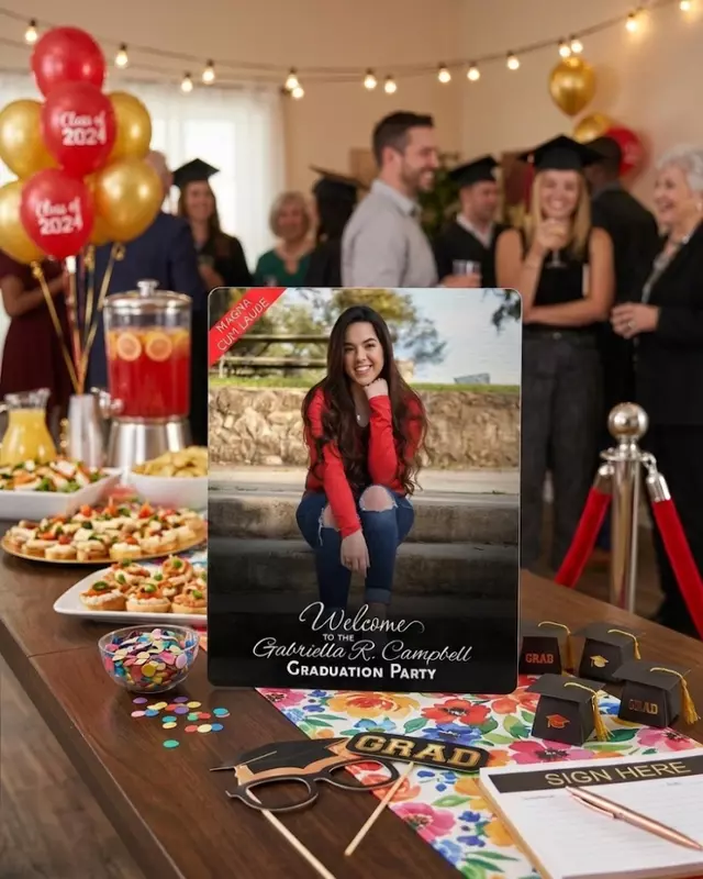 Honor Series graduation party sign with custom graduate photo and honor recognition