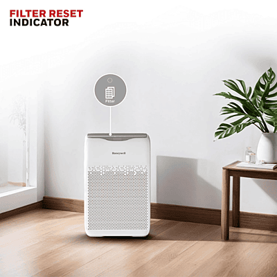 Honeywell Air Touch V2 Value Series Air Purifier displaying real-time air quality LED indicators.