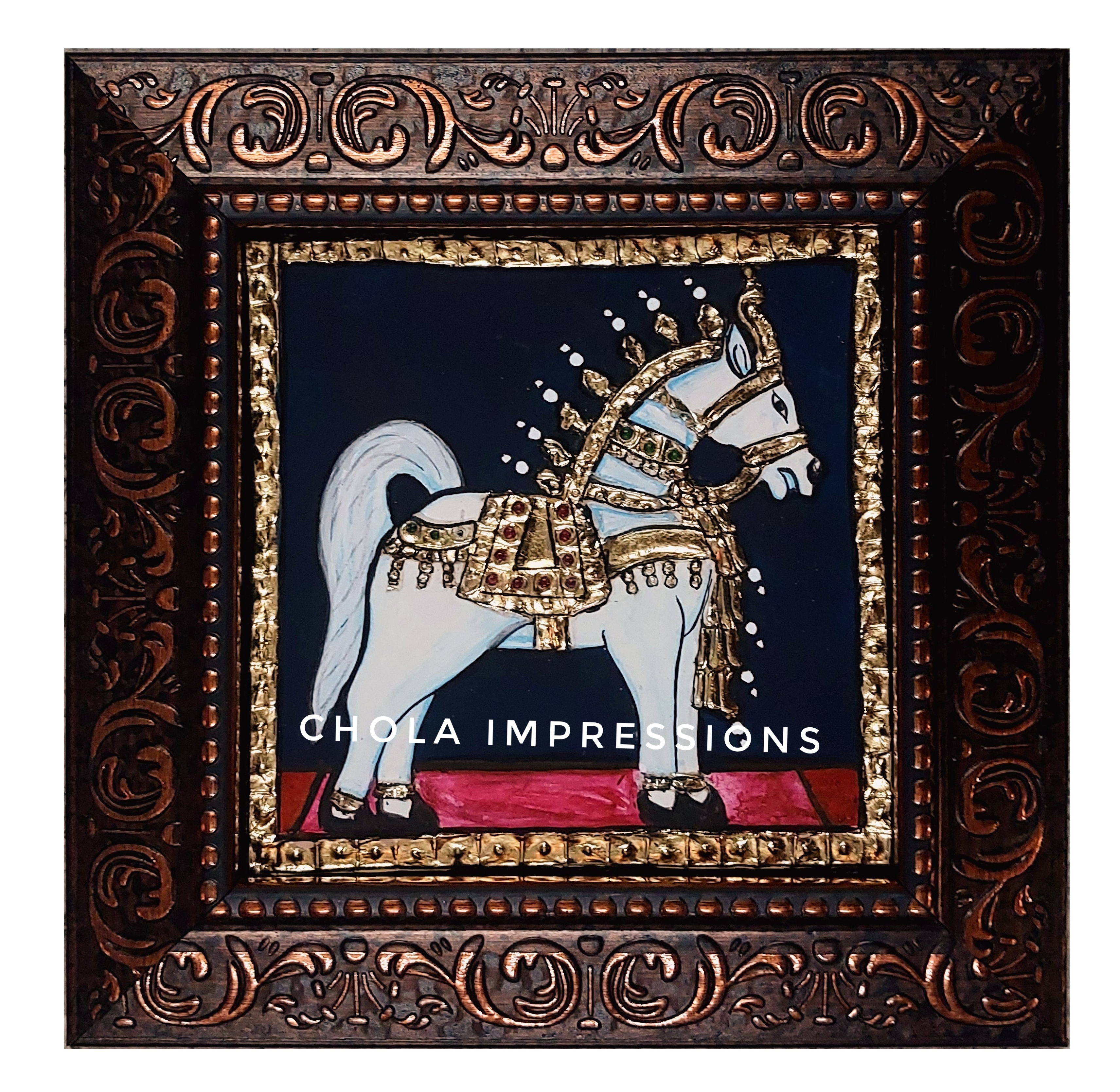 Horse Miniature Tanjore Painting - 7x7 inches