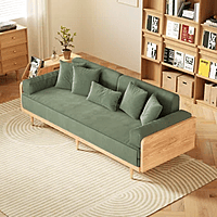 Convertible Modern Green Sofa Cum Bed with Wooden Frame & Cushions | 82x33x31 in (208x84x79 cm) Convertible Modern Green Sofa Cum Bed with Wooden Frame & Cushions | 82x33x31 in (208x84x79 cm)