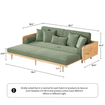 Convertible Modern Green Sofa Cum Bed with Wooden Frame & Cushions | 82x33x31 in (208x84x79 cm) Convertible Modern Green Sofa Cum Bed with Wooden Frame & Cushions | 82x33x31 in (208x84x79 cm)