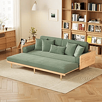 Convertible Modern Green Sofa Cum Bed with Wooden Frame & Cushions | 82x33x31 in (208x84x79 cm) Convertible Modern Green Sofa Cum Bed with Wooden Frame & Cushions | 82x33x31 in (208x84x79 cm)