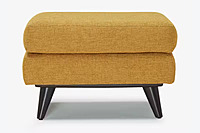 Mid-Century Modern Mustard Yellow Ottoman | Gold Fabric Footstool with Tapered Legs Mid-Century Modern Mustard Yellow Ottoman | Gold Fabric Footstool with Tapered Legs