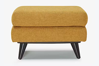 Mid-Century Modern Mustard Yellow Ottoman | Gold Fabric Footstool with Tapered Legs