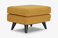 Mid-Century Modern Mustard Yellow Ottoman | Gold Fabric Footstool with Tapered Legs Mid-Century Modern Mustard Yellow Ottoman | Gold Fabric Footstool with Tapered Legs