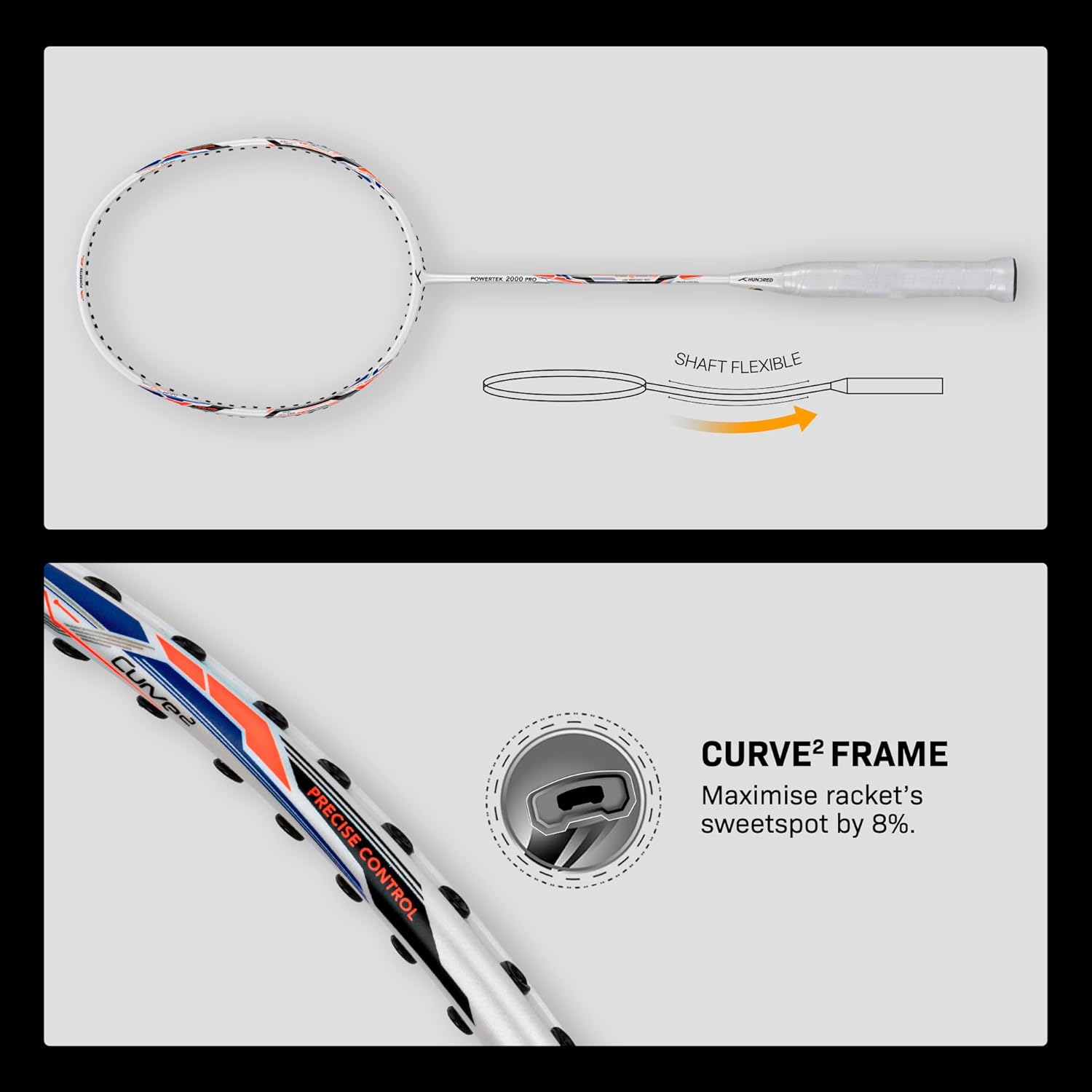 Hundred Powertek 2000 PRO - Strung Badminton Rackets Hundred Powertek 2000 PRO - Strung Badminton Rackets