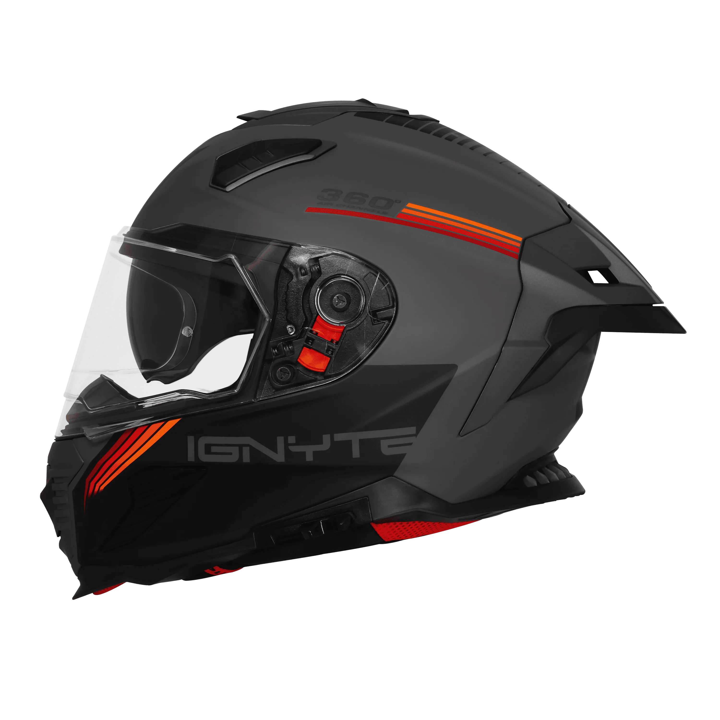 IGNYTE IGN-16 ISS DOT QUANTUMM MATT DARK GREY ANTHRACITE 7540C+RED/ORANGE C/V 620 MM WITH EXTRA SMOKE VISOR