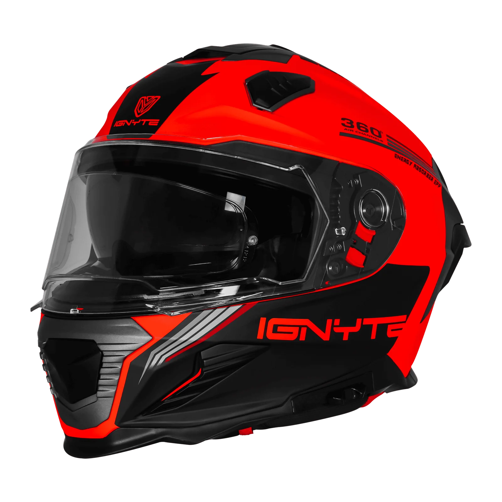 IGNYTE IGN-16 ISS DOT QUANTUMM GLOSSY FLU RED/RED GREY C/V 580 MM WITH EXTRA SMOKE VISOR