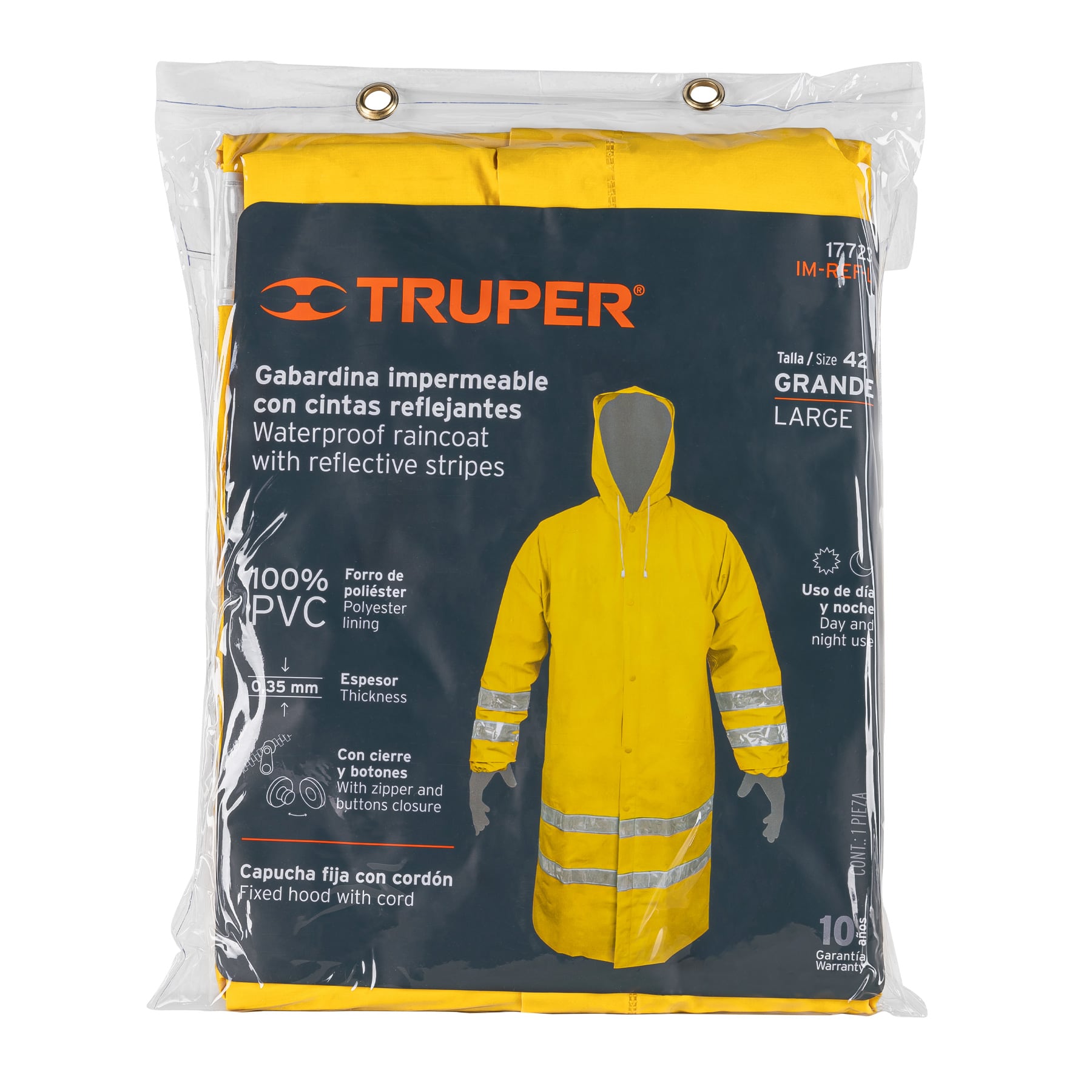 Gabardina impermeable con reflejante, talla grande, PVC - IM-REF-L / 17723