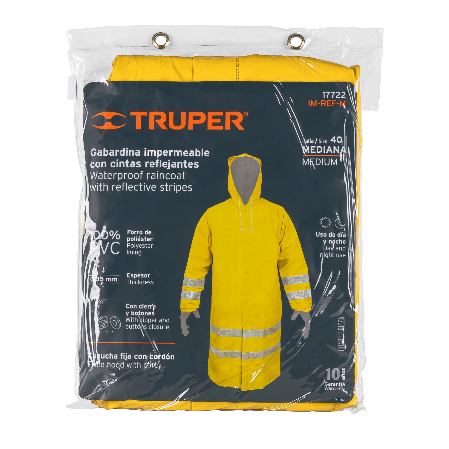 Gabardina impermeable con reflejante, talla mediana, PVC - IM-REF-M / 17722