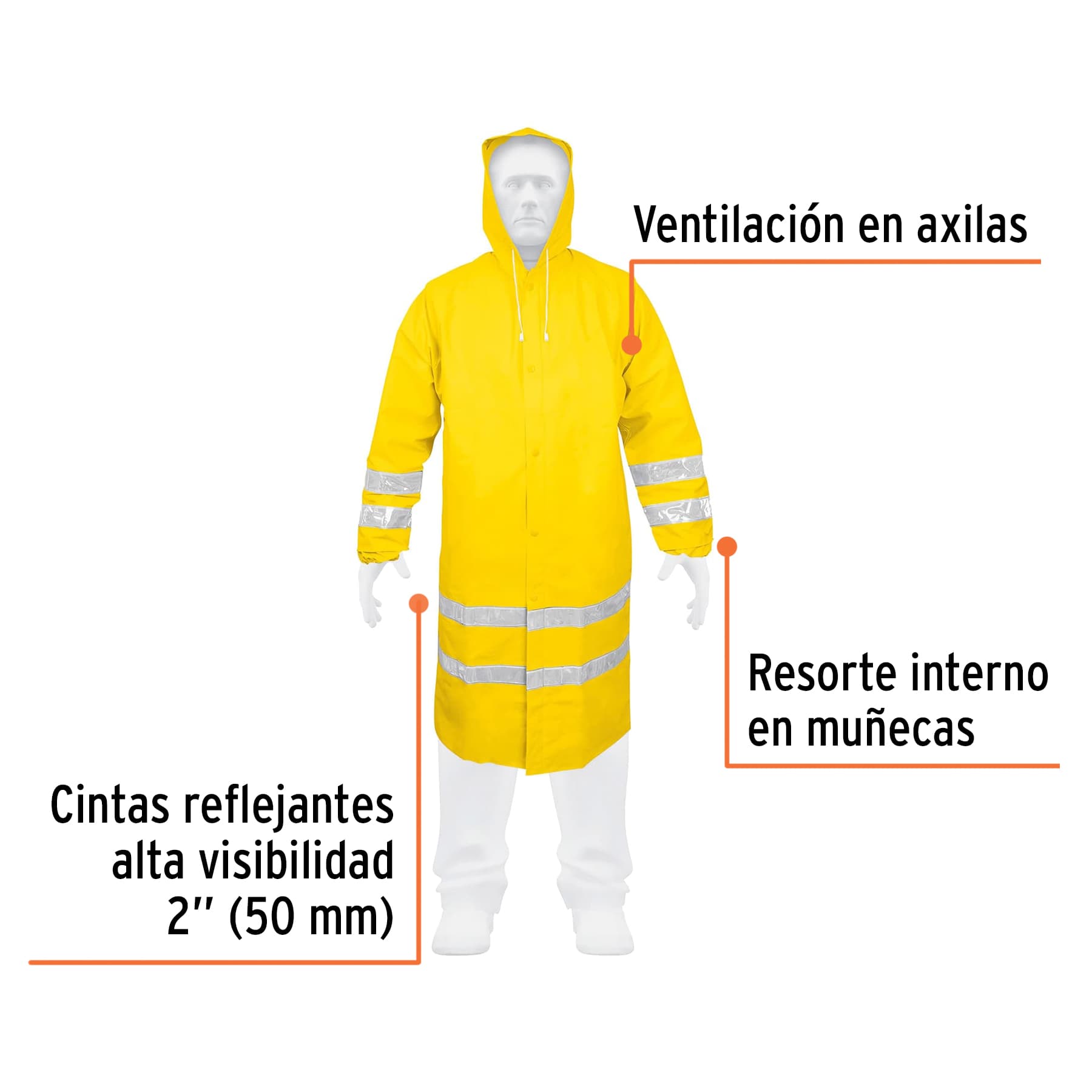 Gabardina impermeable con reflejante, talla mediana, PVC - IM-REF-M / 17722
