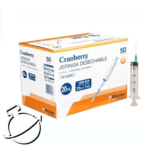 Jeringa 20 mL Luer Slip con Aguja 21G × 1½” | Caja 50 un