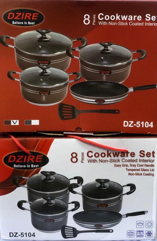 DZIRE 3 POTS , 1 FRY PAN & 1 COOKWARE SET 8 PIECES COOKWARE SET