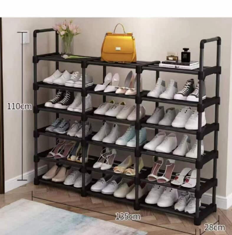6 LAYERS THREE ROLLS STEEL SHOE RACK