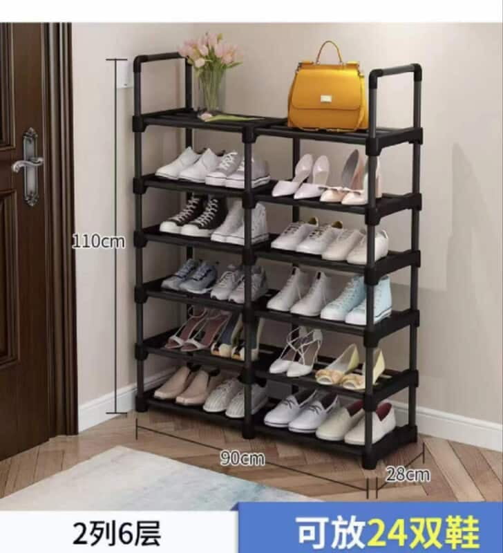 6 LAYERS TWO ROLLS STEEL SHOE RACK