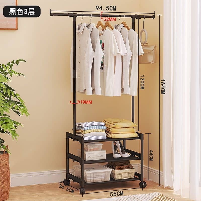 Telescopic single pole 3 layers clothes/shoe/books rack,