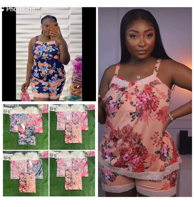 2 PCS LADIES FLORAL LOUNGE WEAR SET