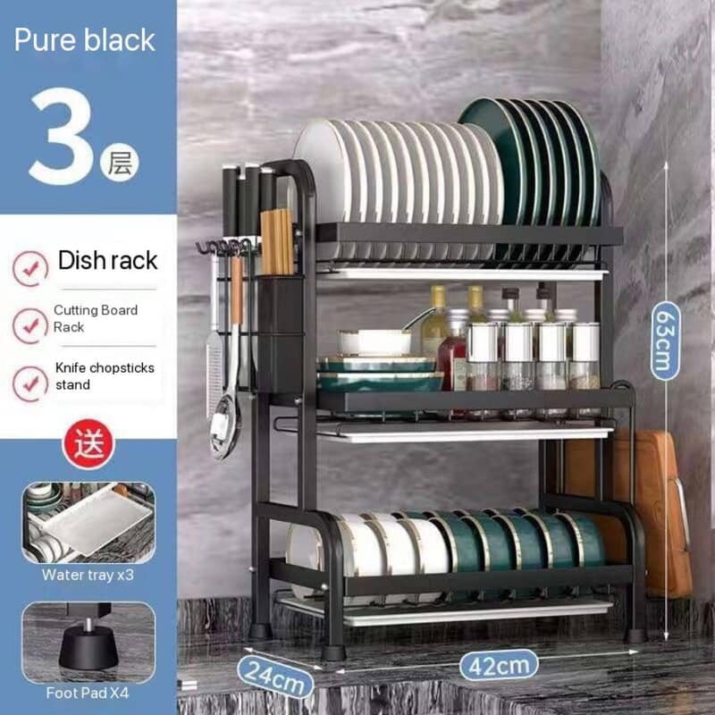 3 LAYERS PLATE RACK  PLATE DRAINER DISH RACK - BLACK