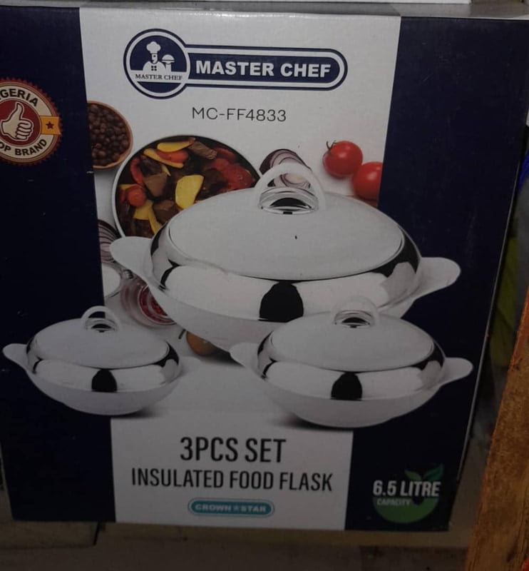 MASTER CHEFSET OF 3 INSULATED FOOD FLASK - TOTAL CAPACITY 6.5L