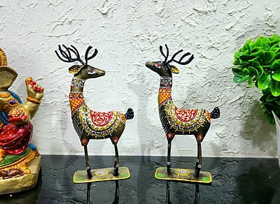 Handcrafted Deer Figurine Set – Colorful Folk Art Decor