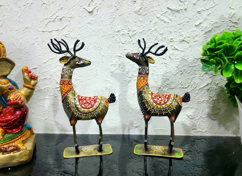 Handcrafted Deer Figurine Set – Colorful Folk Art Decor