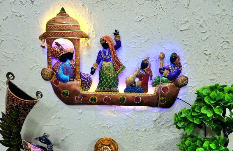 Handcrafted Indian Folk Art Wall Decor with LED Lighting – Royal Boat Procession Handcrafted Indian Folk Art Wall Decor with LED Lighting – Royal Boat Procession