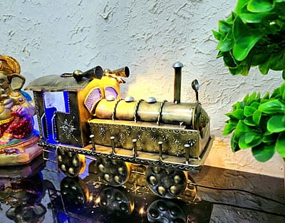 Handcrafted Vintage Train Showpiece with LED Lighting – Rustic Decor Accent