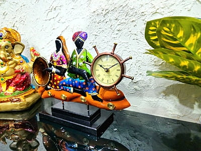 Handcrafted Rajasthani Folk Art Clock with Musician Figurines – Unique Decor Piece