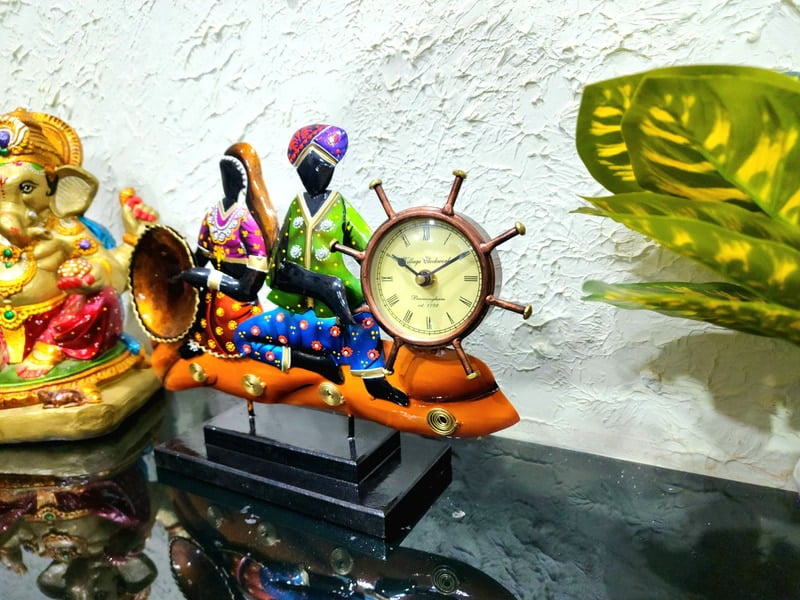 Handcrafted Rajasthani Folk Art Clock with Musician Figurines – Unique Decor Piece Handcrafted Rajasthani Folk Art Clock with Musician Figurines – Unique Decor Piece