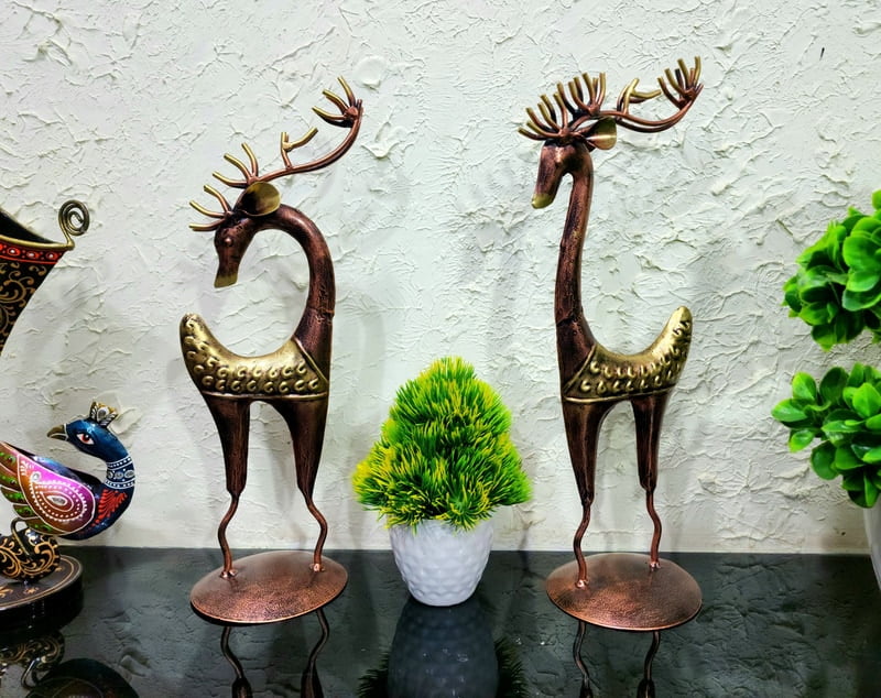 Elegant Handcrafted Deer Figurines – Antique Finish Decor Pair Elegant Handcrafted Deer Figurines – Antique Finish Decor Pair