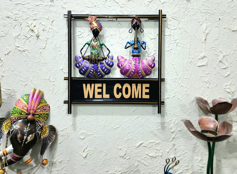 Handcrafted Rajasthani Welcome Wall Hanging – Vibrant Folk Art Decor Handcrafted Rajasthani Welcome Wall Hanging – Vibrant Folk Art Decor