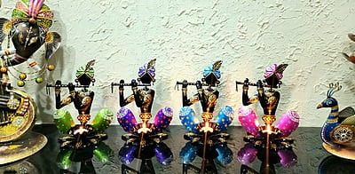 Handcrafted Tribal Flute Player Tealight Holders – Colorful Folk Art Set