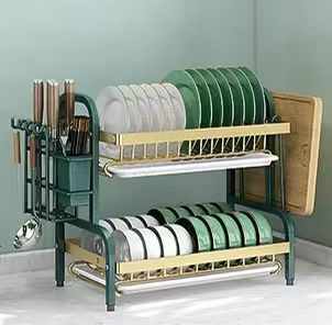 2 LAYERS PLATE RACK  PLATE DRAINER DISH RACK -16INCHES - GOLD