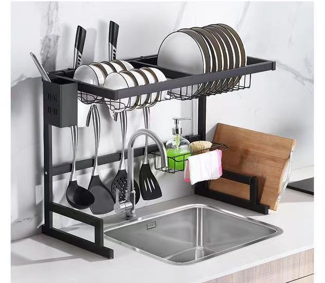 OVER THE SINK DISH RACK PLATE DRAINER  PLATE RACK DISH RACK WITH UTENSILS RACKS - 65CM