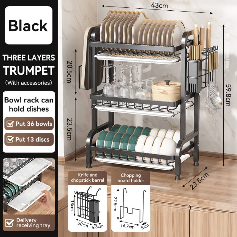 3 LAYERS PLATE RACK  PLATE DRAINER DISH RACK - BLACK