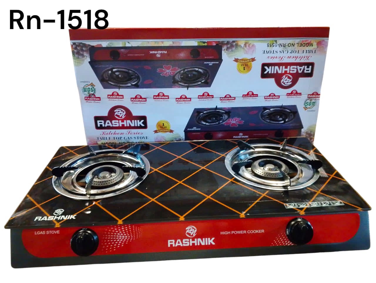 RASHNIK 2 BURNERS GLASS TOP TABLE COOKER