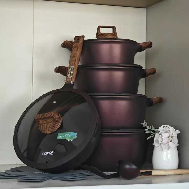 HIGH QUALITYRICH NON-STICK GRANITE COOKWARE SET COOKING POT- 4POT + 1 FRYPAN WITH GLASS LIDS