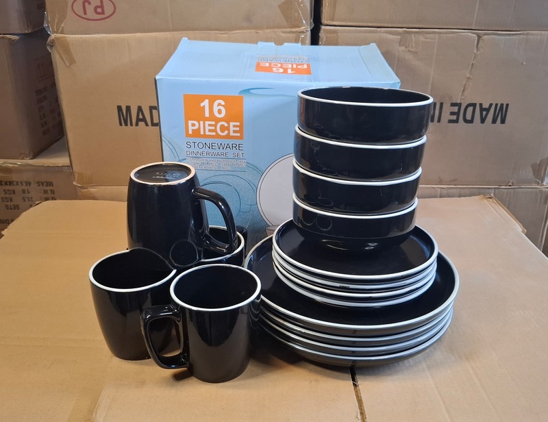 16 - Piece Dinner Set (solid bold black with white rim color)