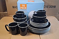 16 - Piece Dinner Set (solid bold black with white rim color)
