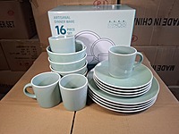 16 - Piece Dinner Set (solid light teal with white rim color)