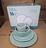 16 - Piece Dinner Set (solid light teal with white rim color)