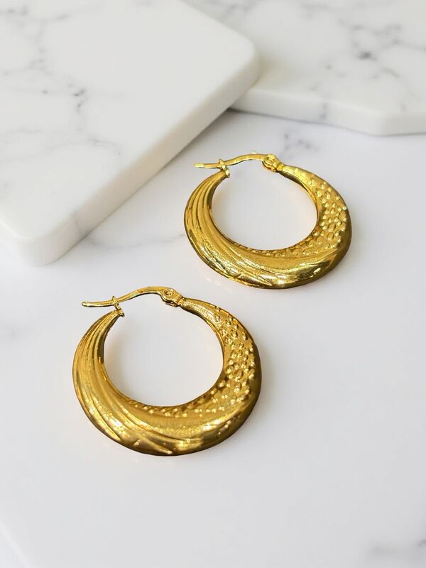 Crescent Textured Hoops
